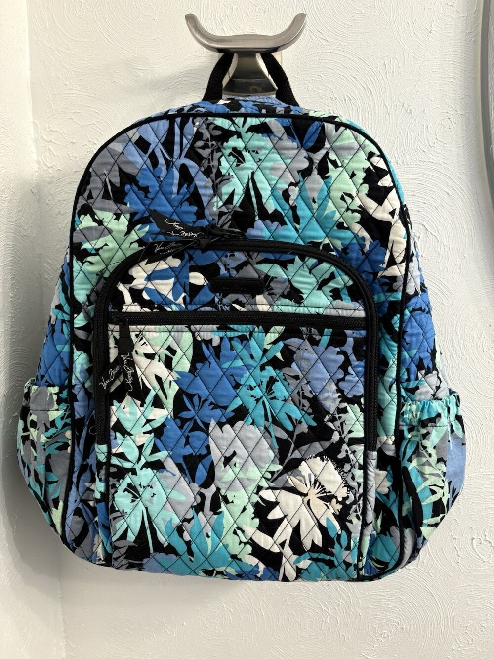 Vera Bradley Blue Floral Backpack Quilted Large Travel Back Pack Bag